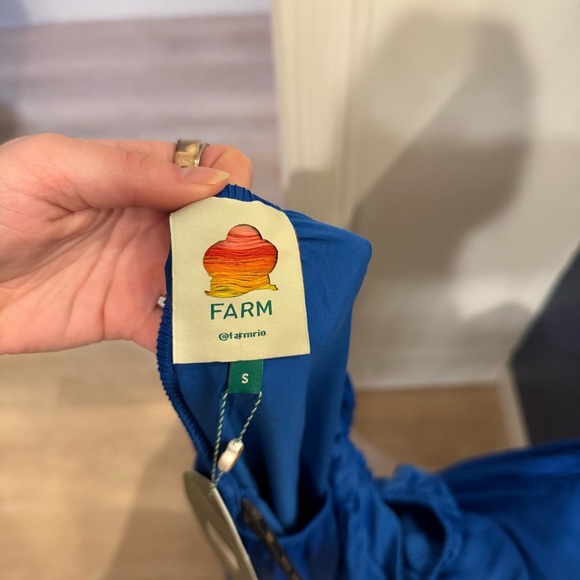 Farm Rio Blue Satin Long Sleeve Cut Out Knot Royal Blue Midi Dress Sz Small NWT - Picture 14 of 16